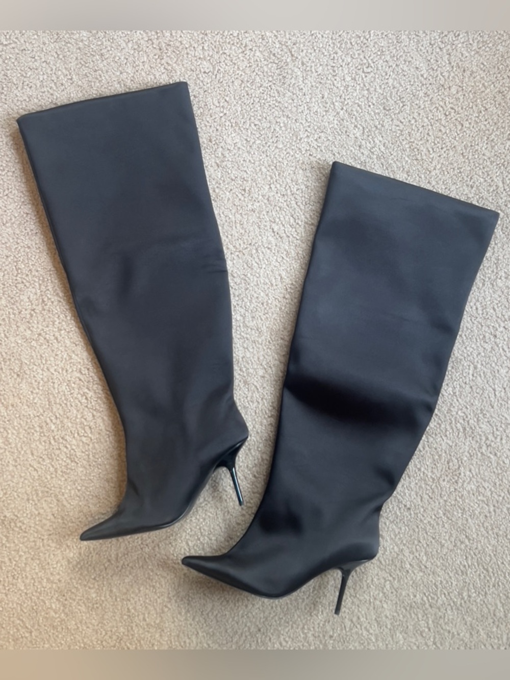 Good American Black Satin Slouchy Stiletto Boot *NEVER WORN* - Picture 3 of 5